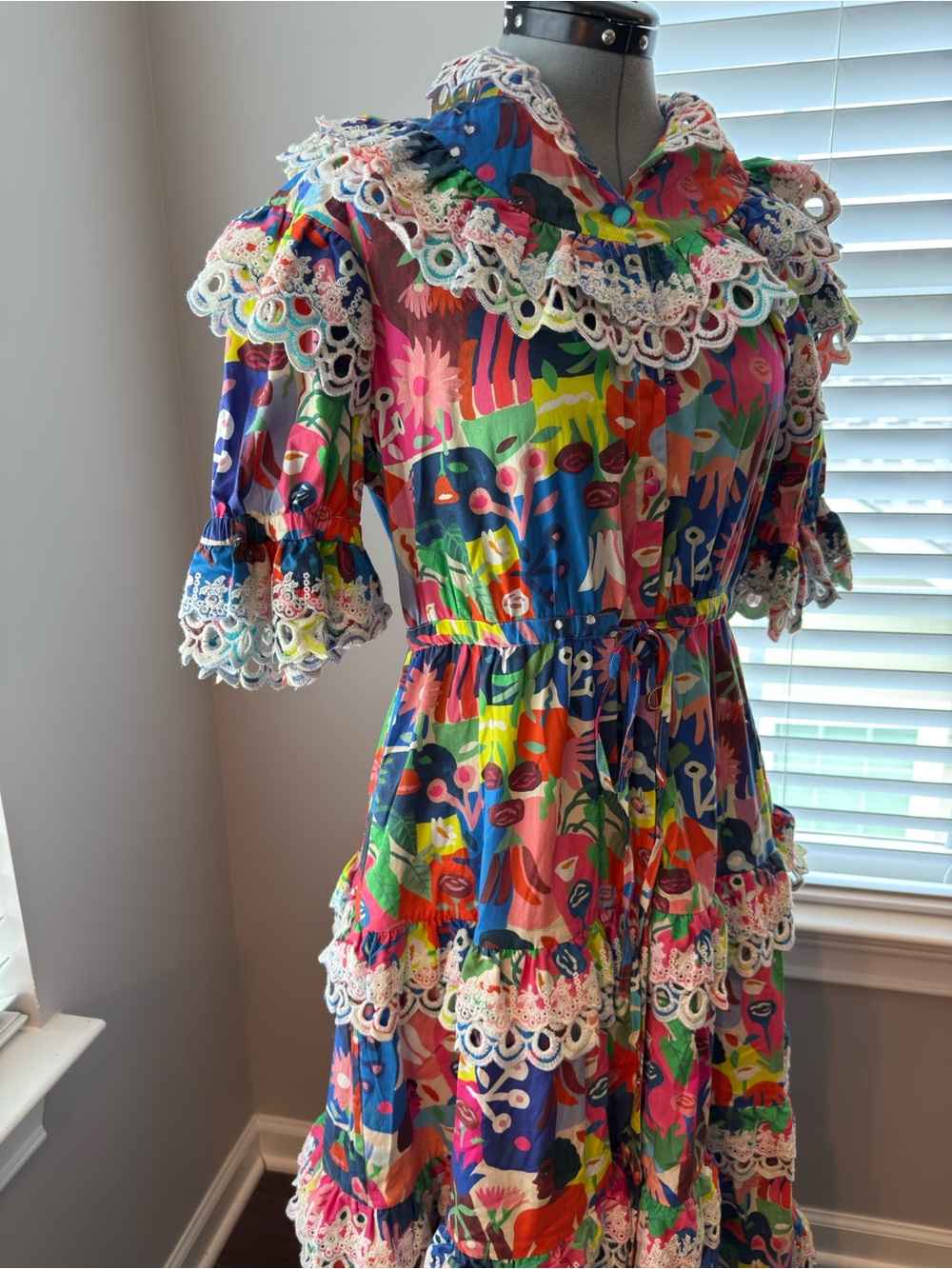 NWT CeliaB Colorful Floral Lace-Trim Dress